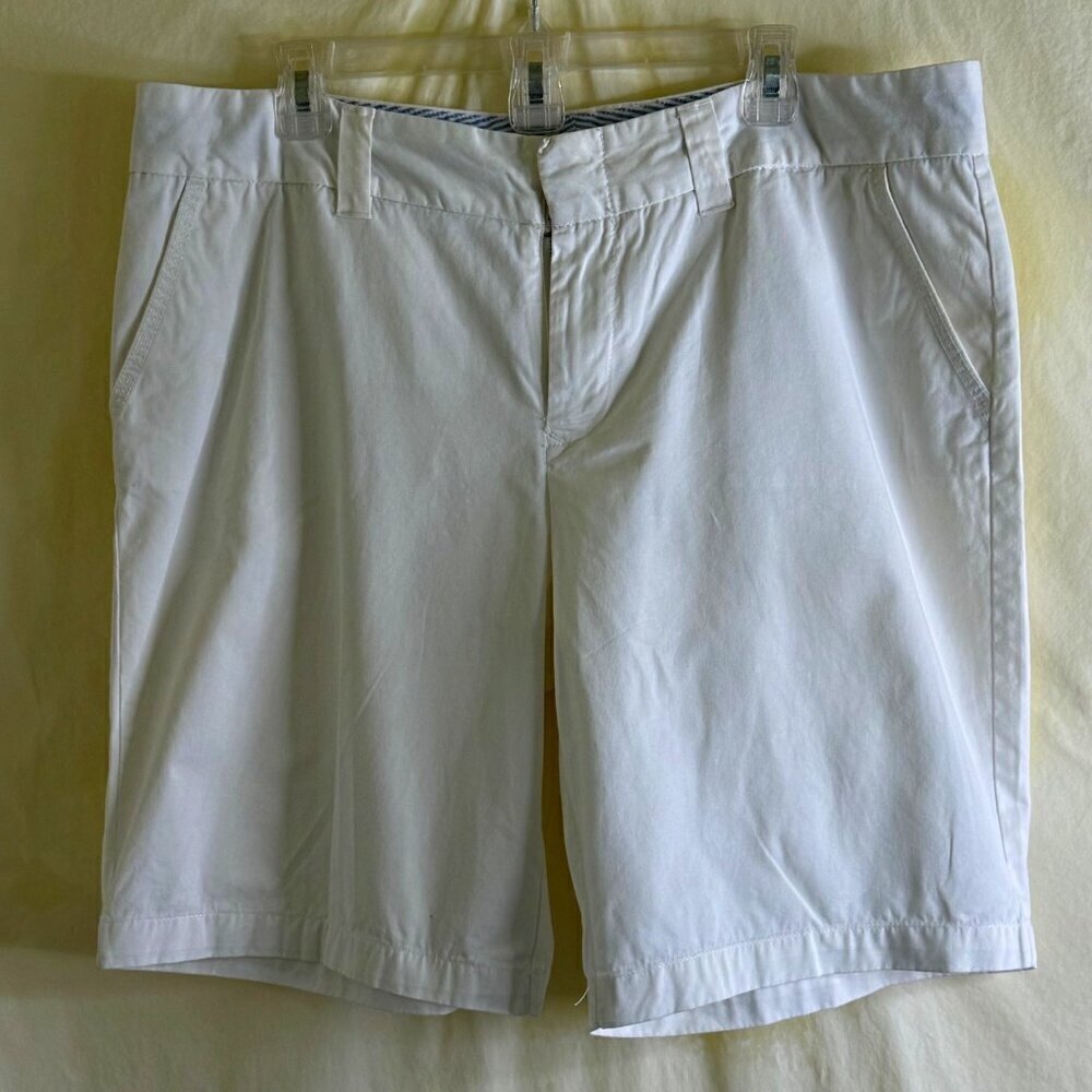 Tommy Hilfiger Women's Bright White Shorts Cotton Size 16 Zip Front Pockets  *